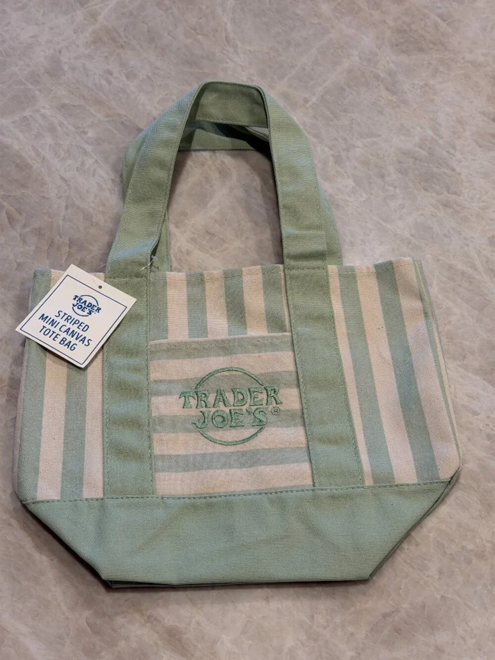 Sage Green Striped Trader Joe's Mini Canvas Tote Bag NWT